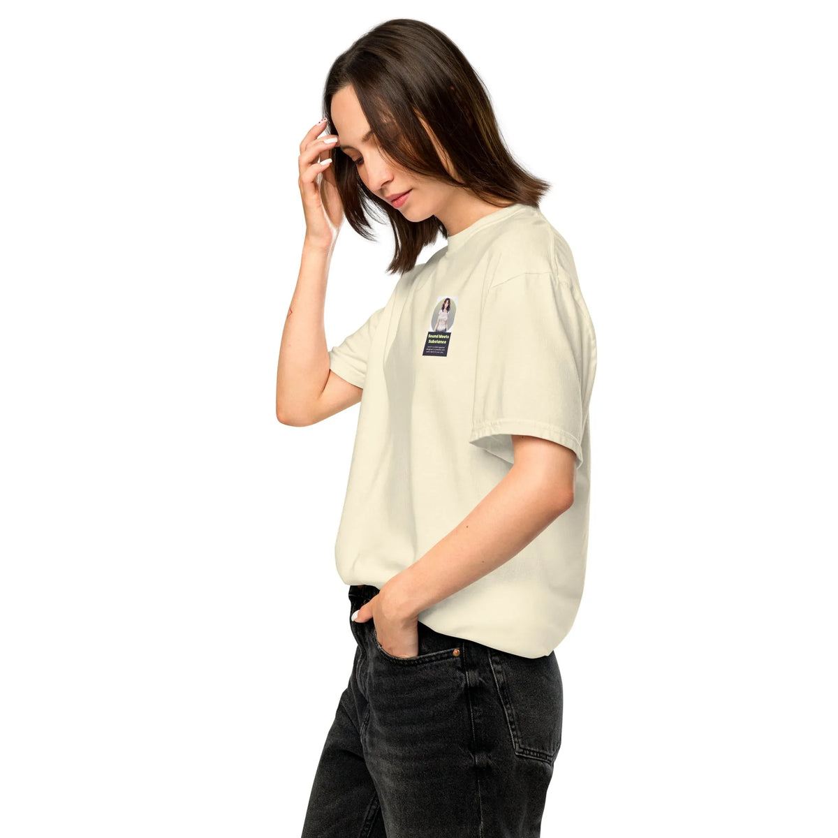 Heritage#1 garment-dyed heavyweight t-shirt in Ivory – Seitenansicht links