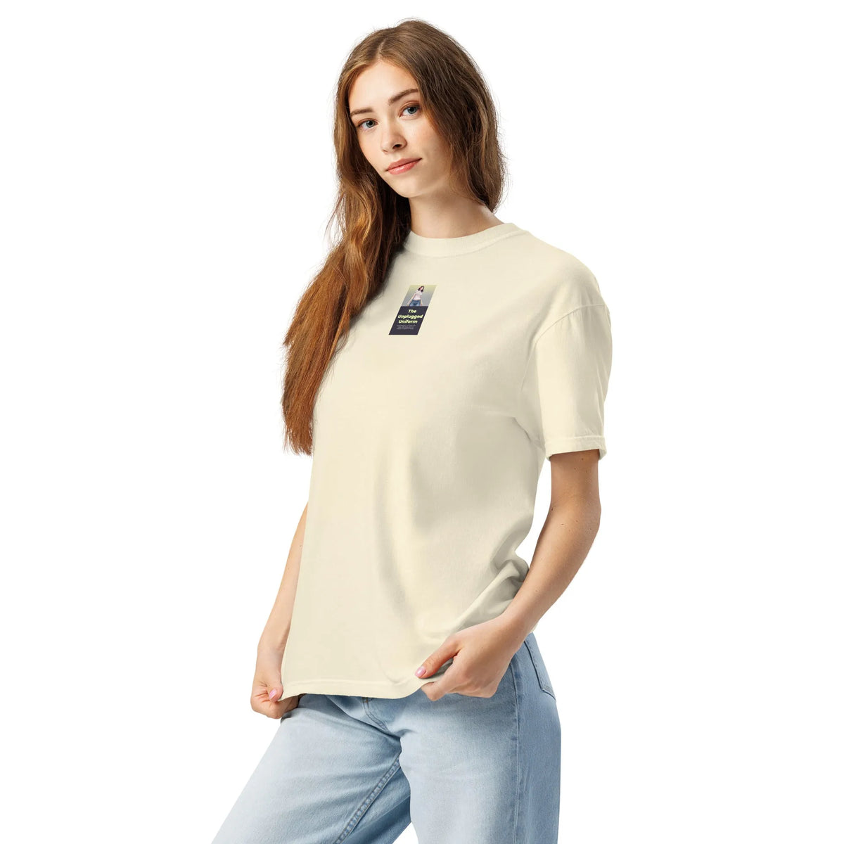 Heritage#2 garment-dyed heavyweight t-shirt in Ivory – Seitenansicht links
