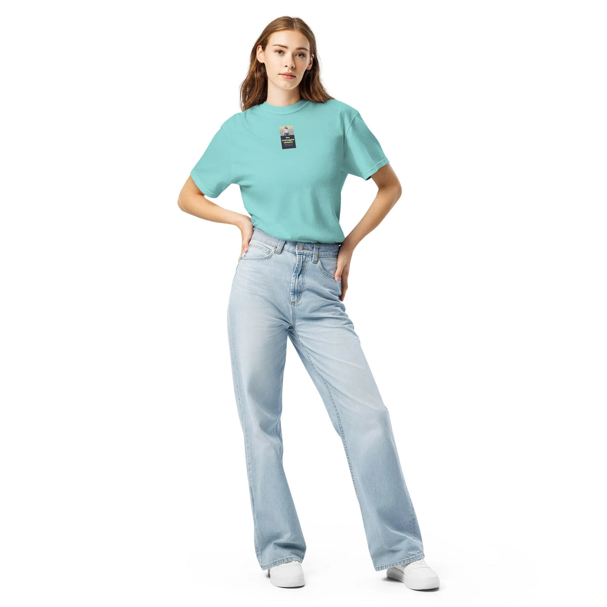 Heritage#2 garment-dyed heavyweight t-shirt in Lagoon-Blue – Vorderansicht