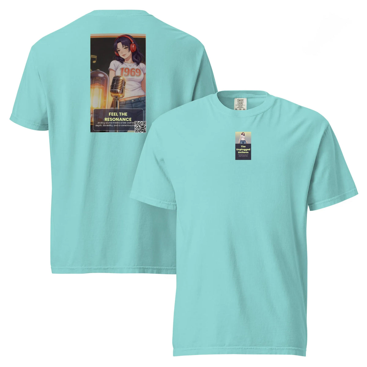 Heritage#2 garment-dyed heavyweight t-shirt in Lagoon-Blue – Vorderansicht Nahaufnahme