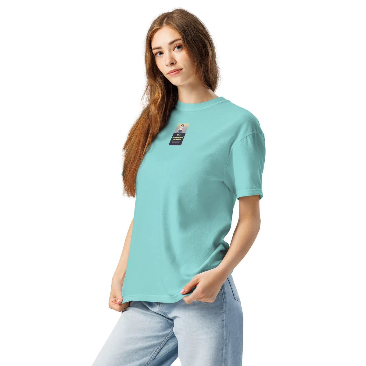 Heritage#2 garment-dyed heavyweight t-shirt in Lagoon-Blue – Seitenansicht links
