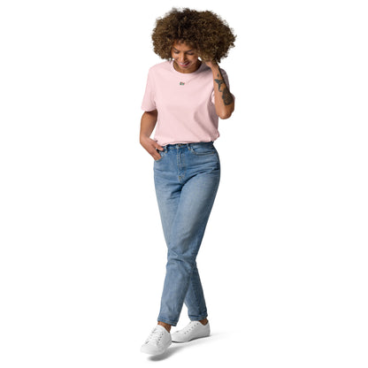 Unisex organic cotton T-shirt, pink, small chest logo
