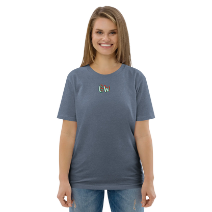 Unisex organic cotton T-shirt, heather grey, small chest logo print