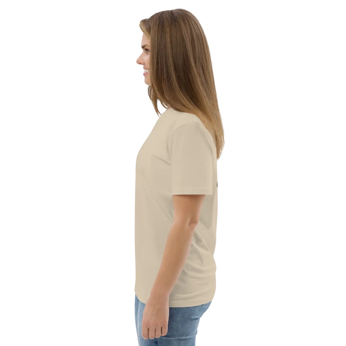 Unisex organic cotton T-shirt, light beige back profile with short sleeves
