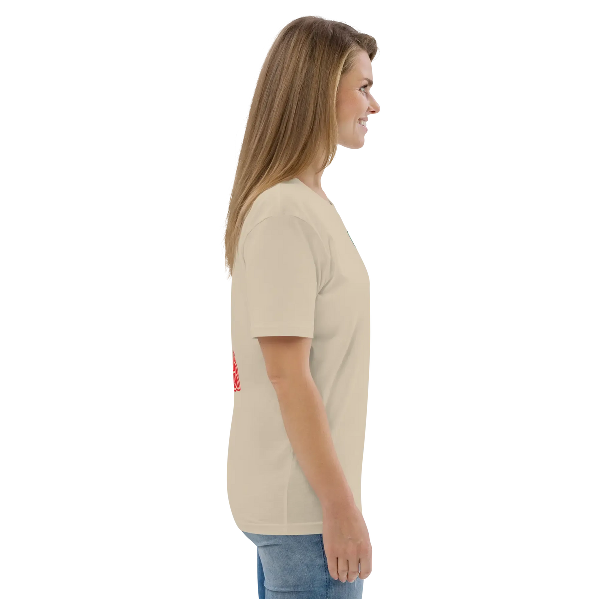 Unisex organic cotton T-shirt, light beige side view