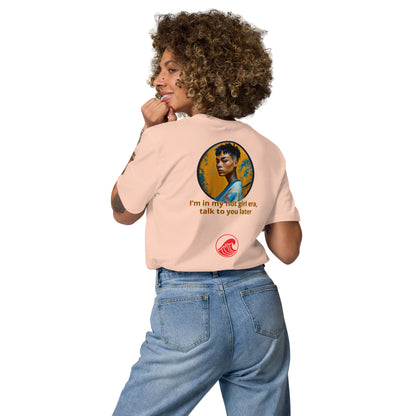 Unisex organic cotton T-shirt, pink, back graphic print with red icon