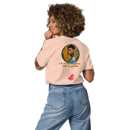 Unisex organic cotton T-shirt, pink, back graphic print with red icon