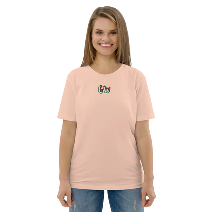 Unisex organic cotton T-shirt, light pink chest logo print