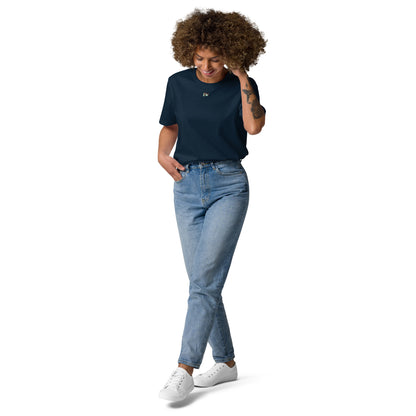 French navy unisex organic cotton T-shirt, small chest logo