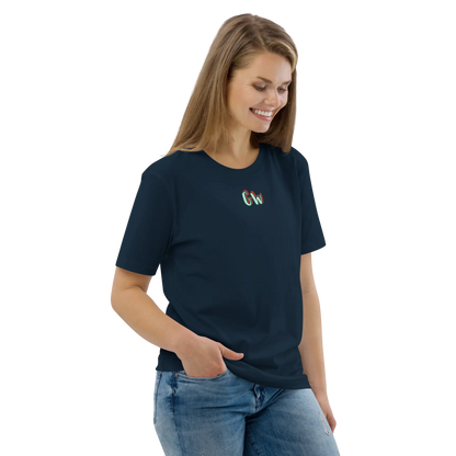 Unisex organic cotton T-shirt, dark navy, small chest logo print