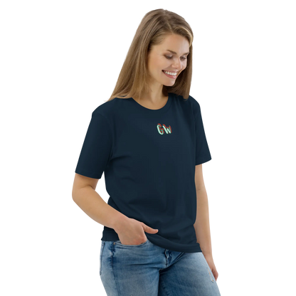 Unisex organic cotton T-shirt, dark blue, small chest logo