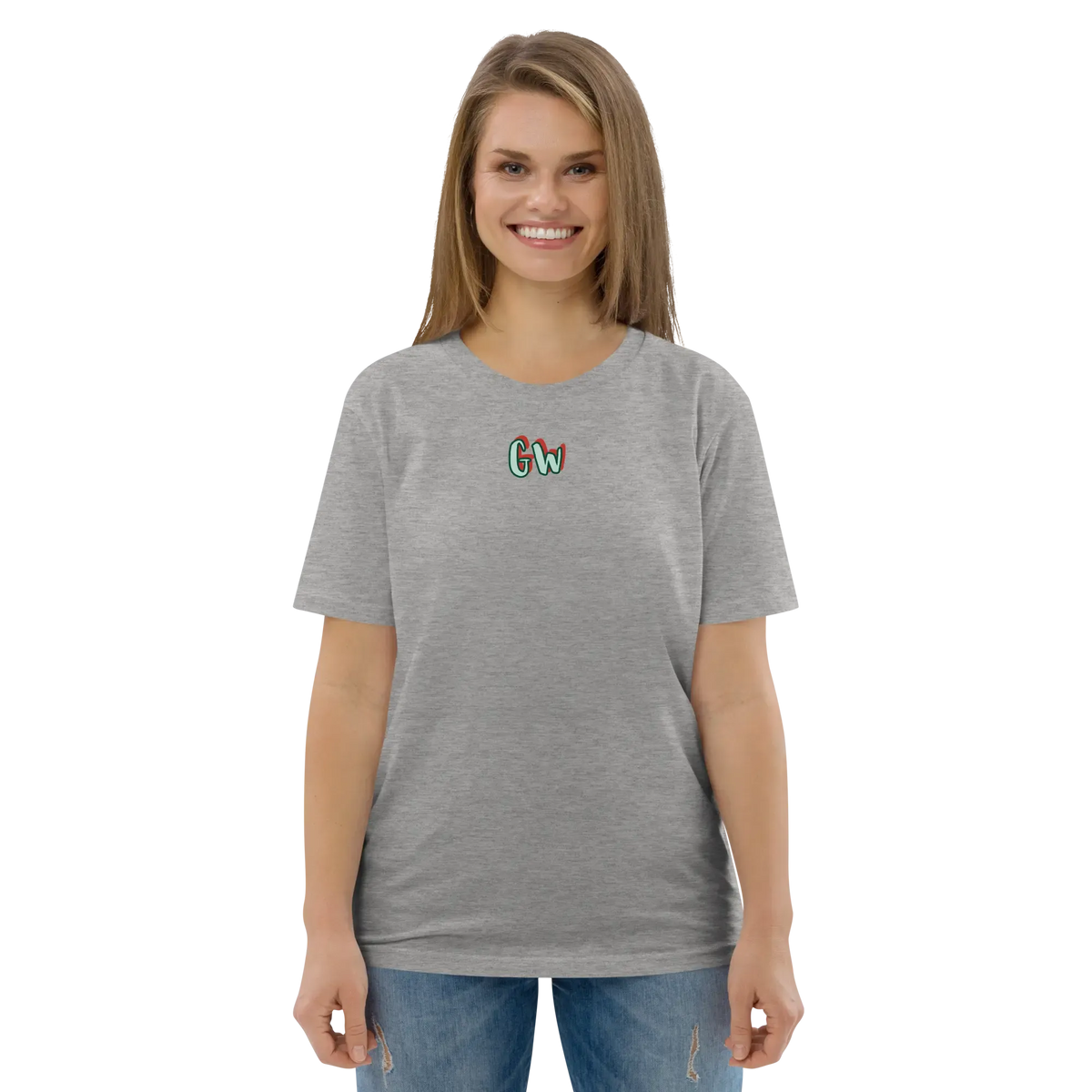 Unisex organic cotton T-shirt in heather grey, crew neck, short sleeves