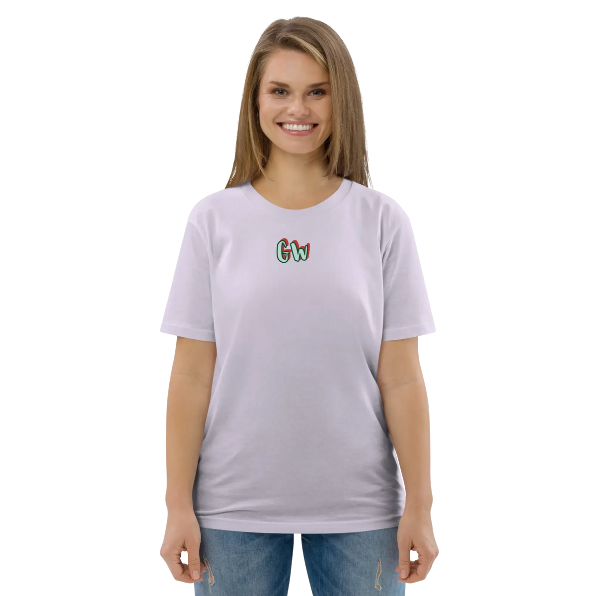 Lavender unisex organic cotton T-shirt with crew neck and small chest logo