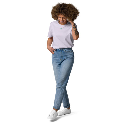 White unisex organic cotton T-shirt, small chest logo