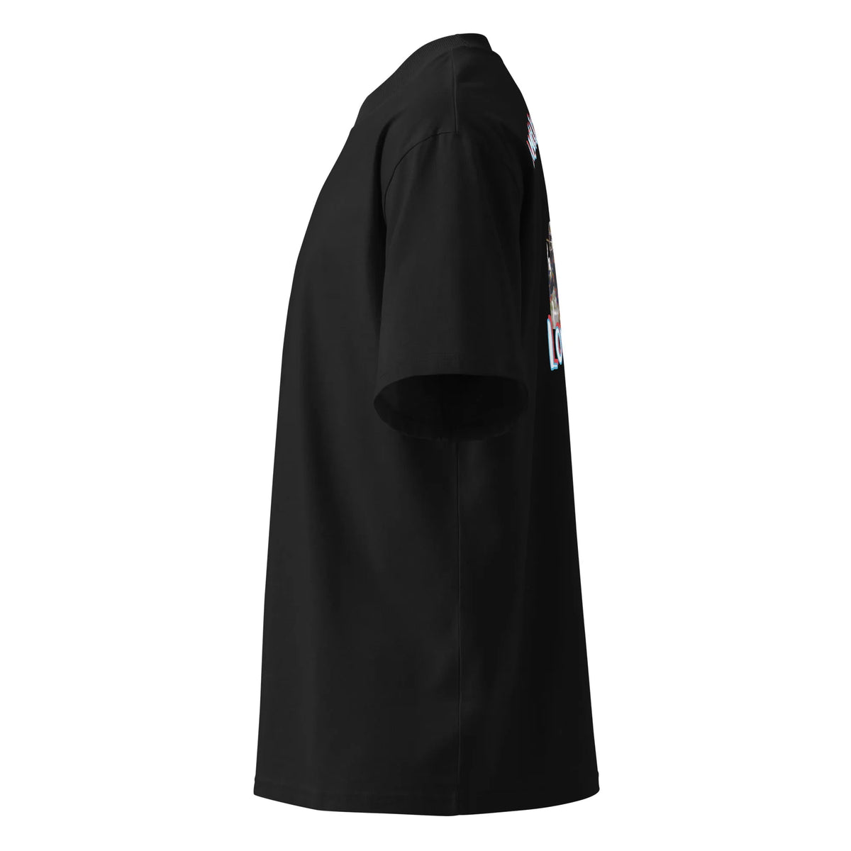 American Football oversized high neck t-shirt in Schwarz – Seitenansicht links