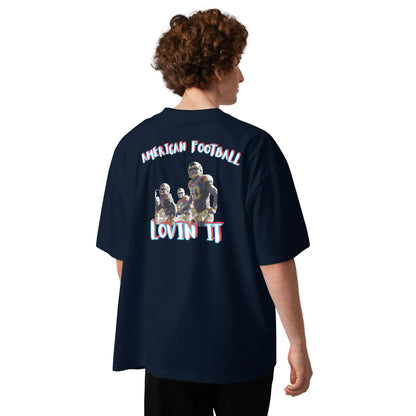 American Football oversized high neck t-shirt in French Navy – Rückenansicht Detail