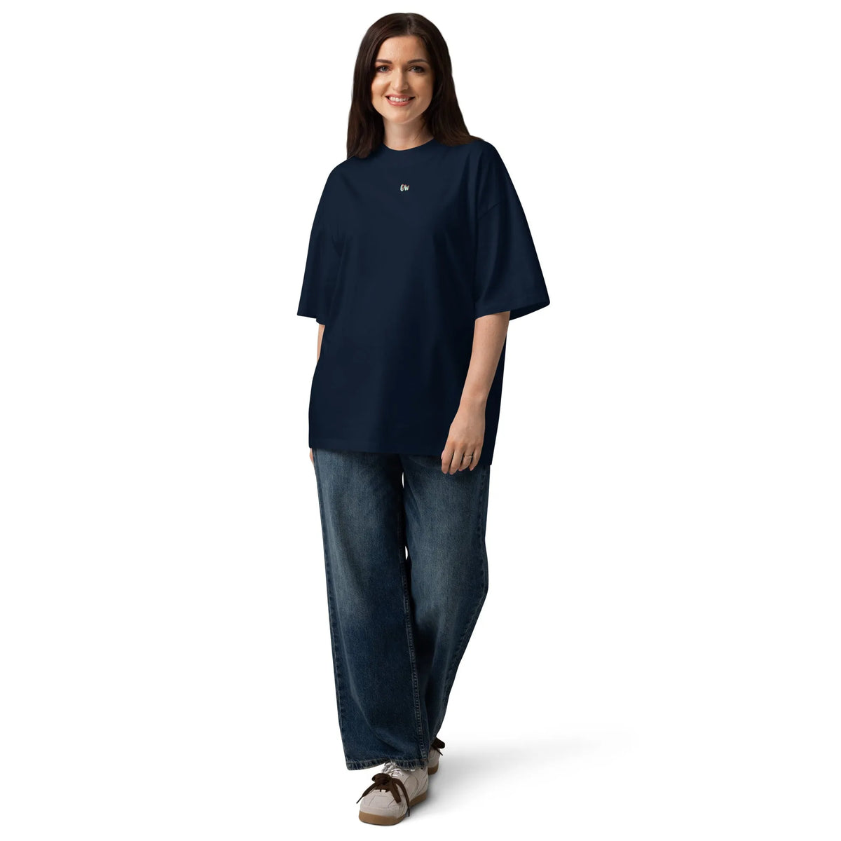American Football oversized high neck t-shirt in French Navy – Vorderansicht Detail