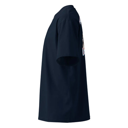 American Football oversized high neck t-shirt in French Navy – Seitenansicht links