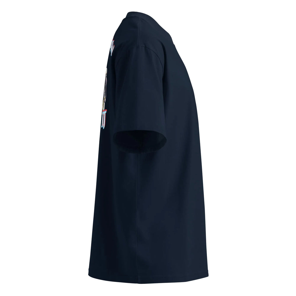 American Football oversized high neck t-shirt in French Navy – Seitenansicht rechts