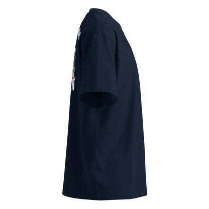 American Football oversized high neck t-shirt in French Navy – Seitenansicht rechts