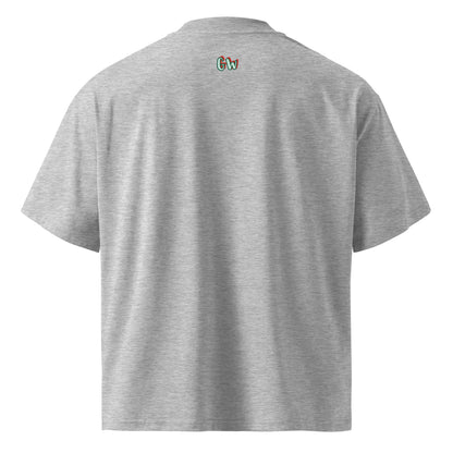 Heather Grey oversized organic T-shirt back with small 'Gw' logo