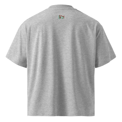 Heather Grey oversized organic T-shirt back with small 'Gw' logo