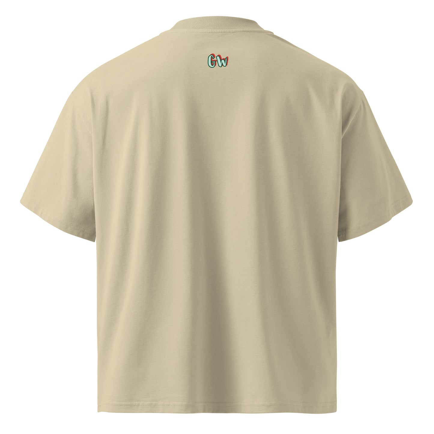 Stone oversized organic T-shirt back with small 'Gw' logo