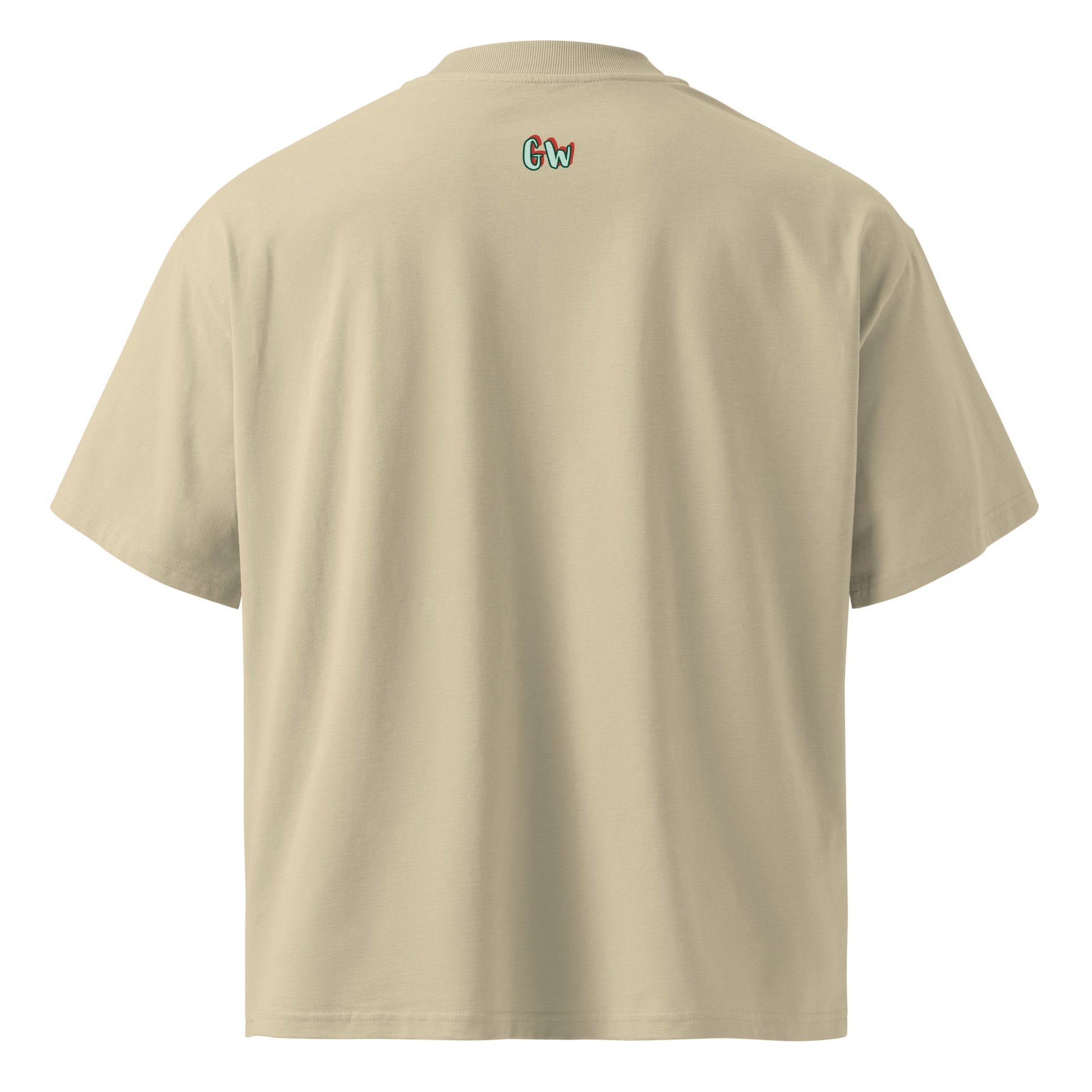 Stone oversized organic T-shirt back with small 'Gw' logo