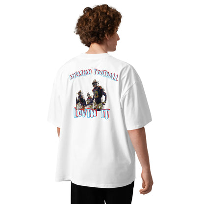 American Football oversized high neck t-shirt in Weiß – Rückenansicht Detail