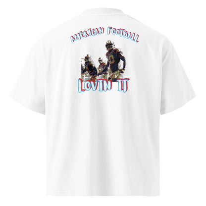 American Football oversized high neck t-shirt in Weiß – Rückenansicht Nahaufnahme