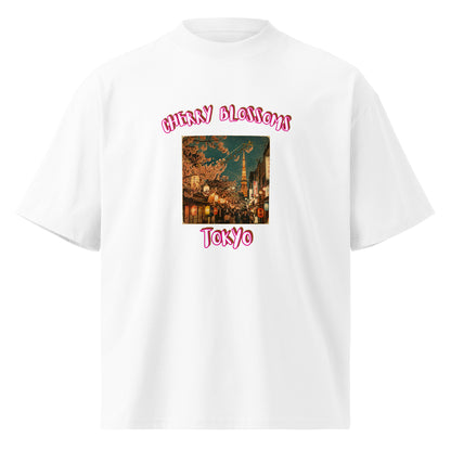 White oversized T-shirt with colorful front graphic and “Tokyo” text