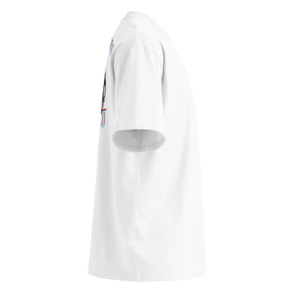 American Football oversized high neck t-shirt in Weiß – Seitenansicht rechts