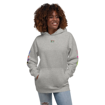 Carbon Grey unisex scuba hoodie with drawstring hood, kangaroo pocket, and chest logo