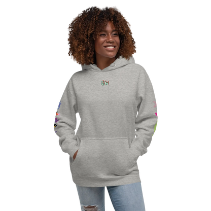 Carbon Grey unisex scuba hoodie with drawstring hood, kangaroo pocket, and chest logo