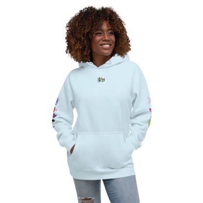 Unisex scuba hoodie, sky blue, front view with small chest logo