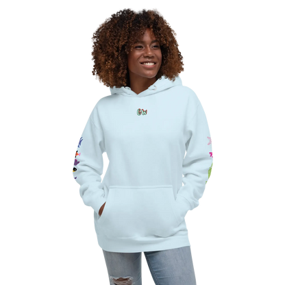 Unisex scuba hoodie, sky blue, front view with small chest logo