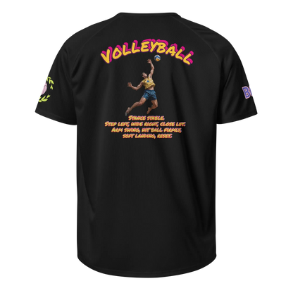 Unisex sports jersey, black, back graphic with dancer and yellow text