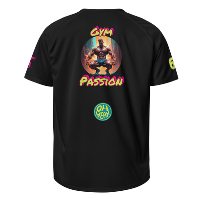 Sports jersey back in black with “Gym Passion” graphic
