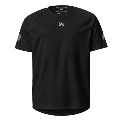 Black unisex sports jersey, front chest Gw logo