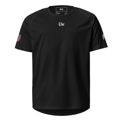 Black unisex sports jersey, front chest Gw logo