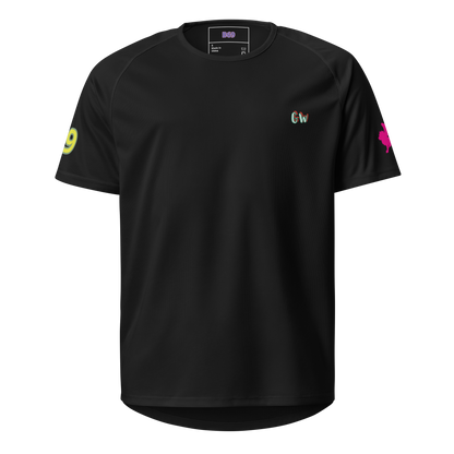Sports jersey front in black with small “Gw” logo