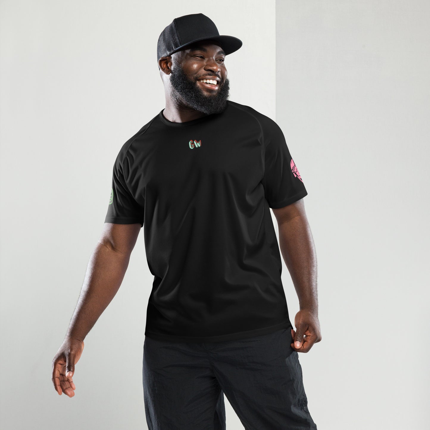 Scrambler#1 T-shirt in black with chest logo and side sleeve patch