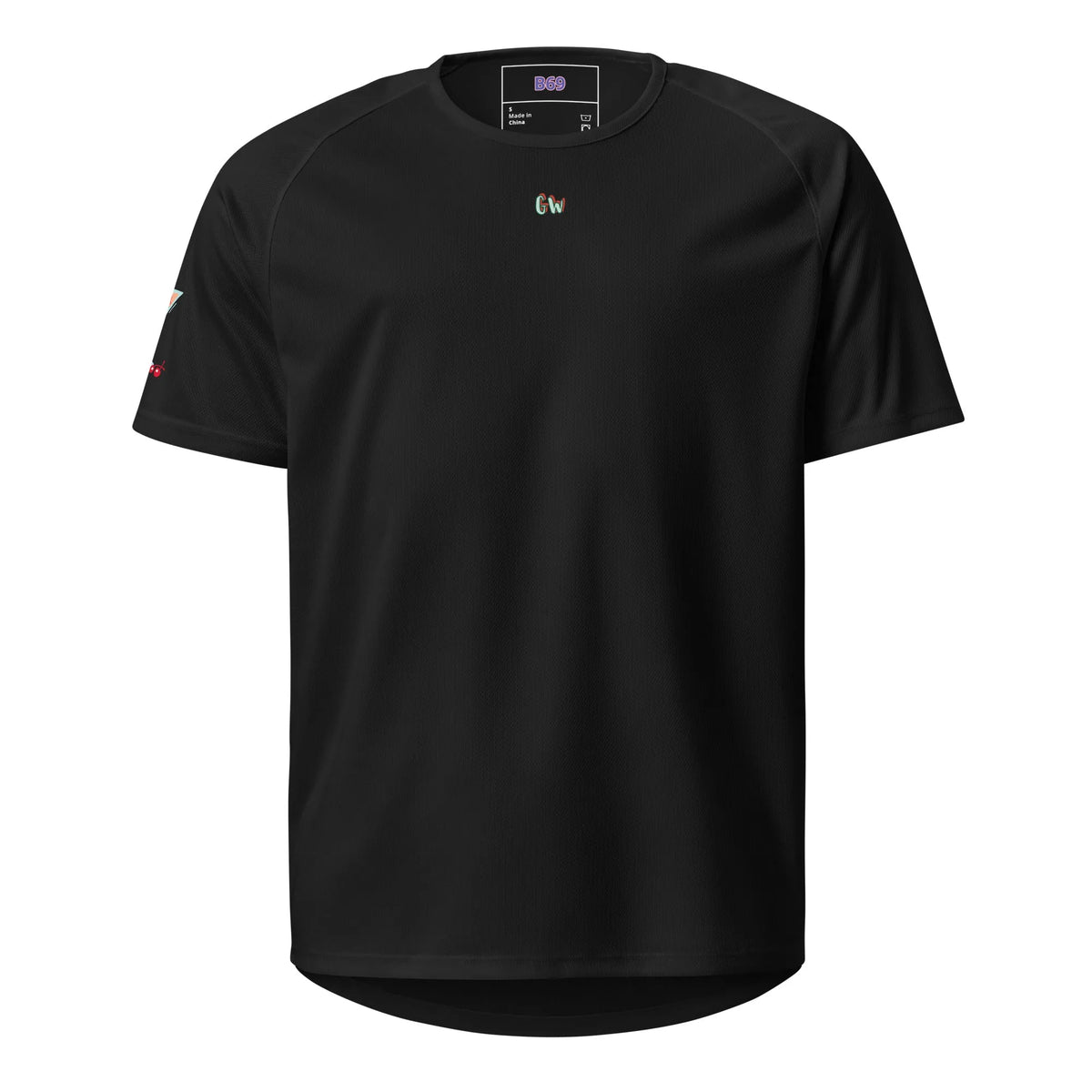Sports jersey, black front with small CW logo at chest