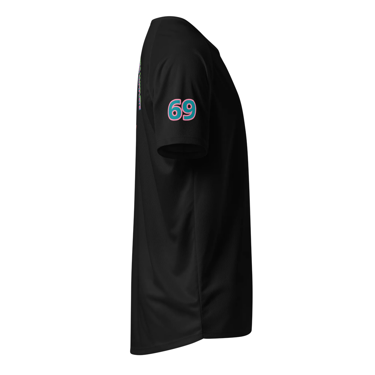 SurfLegend sports jersey in black, sleeve patch with “69”