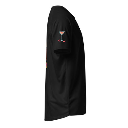 Sports jersey, black side view with martini-style logo