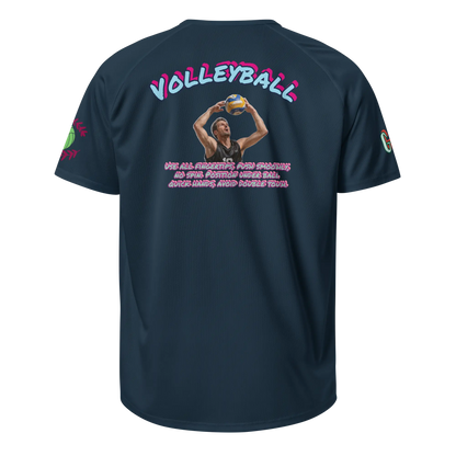 French navy unisex sports jersey back print with colorful VolleyBall text