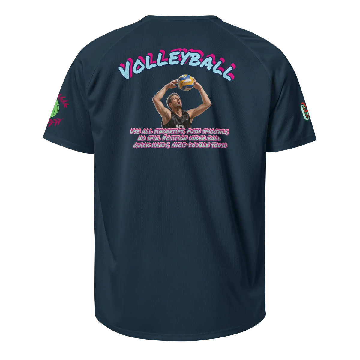 French navy unisex sports jersey back print with colorful VolleyBall text