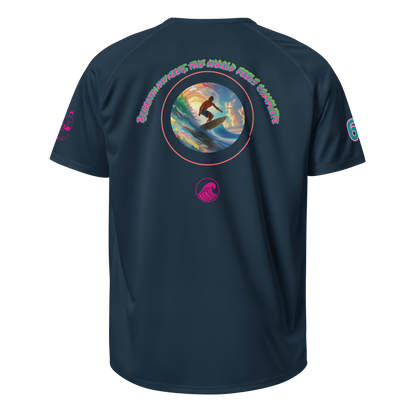 SurfLegend sports jersey, French navy blue with circular surf graphic on back
