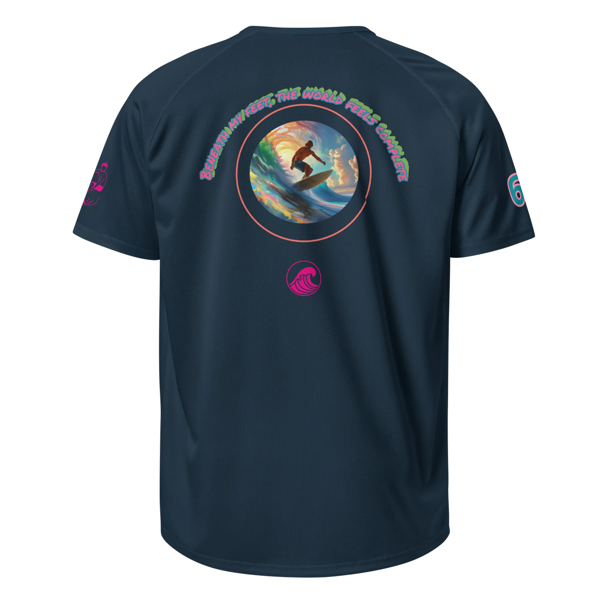 SurfLegend sports jersey, French navy blue with circular surf graphic on back