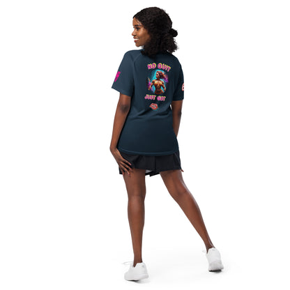 French navy unisex sports jersey T-shirt with back print "NO QUIT JUST GRIT".